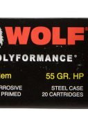 Wolf 22355HP PolyFormance 223 Rem 55 Gr Hollow Point (HP) 20 Bx/ 25 Cs